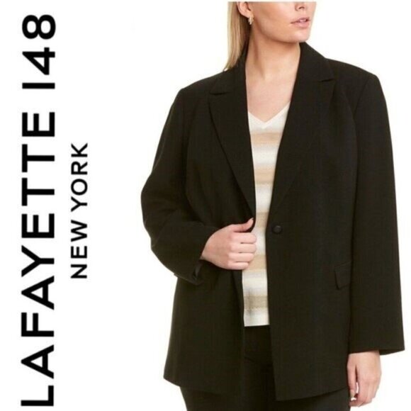 Lafayette 148 Wool Blazer Longline Two-Button Black Front Pockets Jacket 16 - Picture 2 of 14